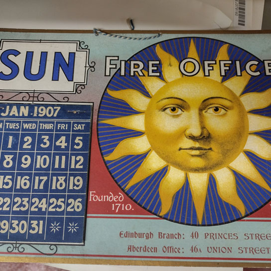 Photo of an original Sun Fire Office calendar, dating back to 1907