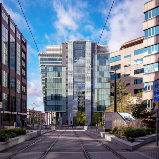 A block of modern buildings