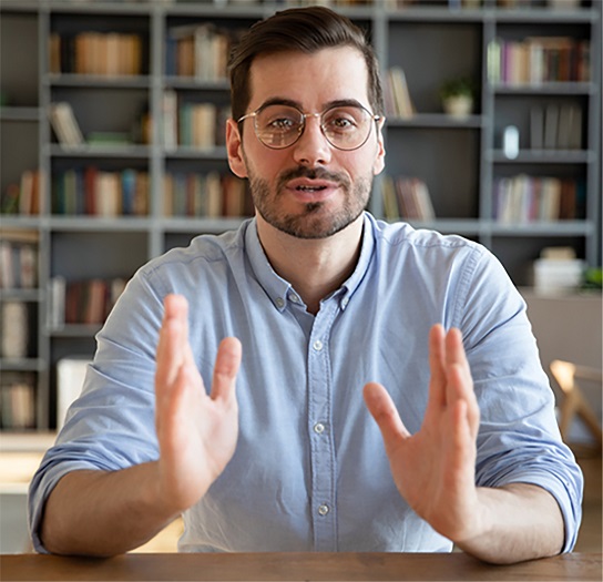 Man talking directly to the camera