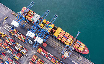 Aerial shot of ship and cargo