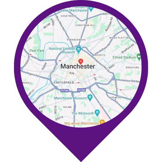 Graphic of pin point on a map showing the location of the RSA Manchester office