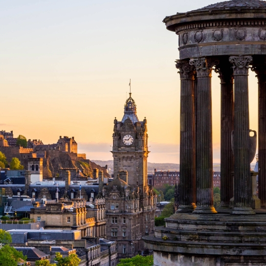 Sunset in Edinburgh, with the clock tower in shot